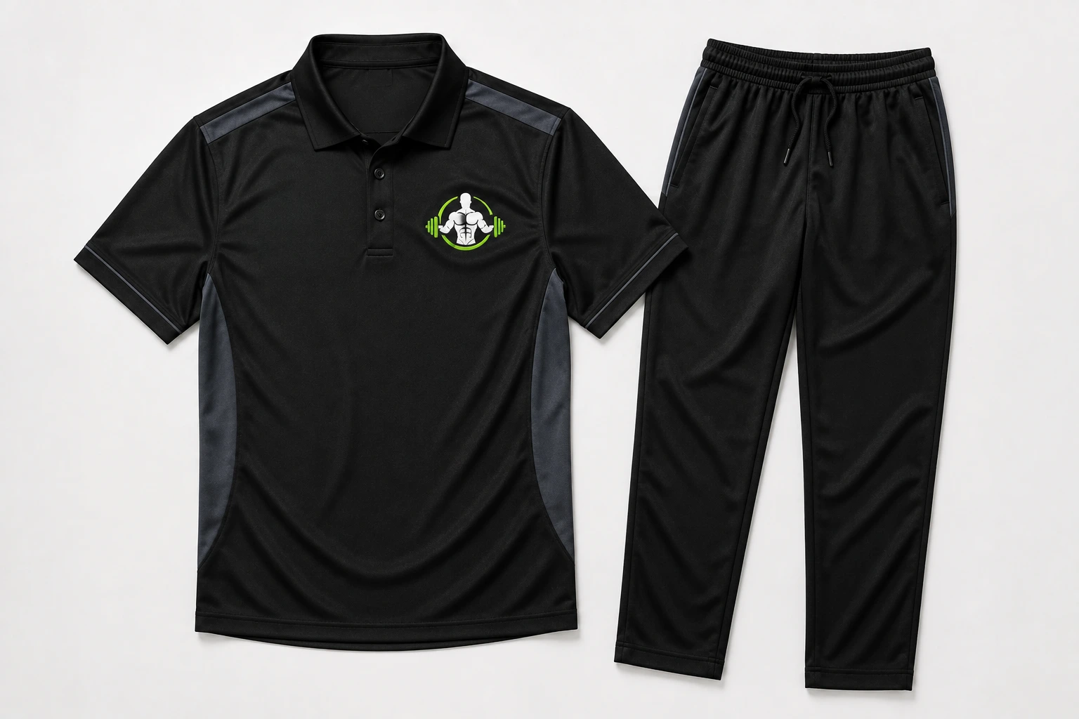 Custom branded performance work uniform polo shirt for gym staff and personal trainers
